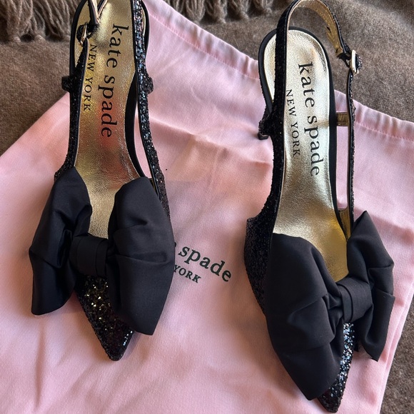 kate spade Shoes - Kate Spade Glitter Black Bow Heels 7